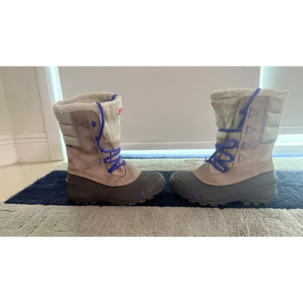 Kids North Face Shellista Lace II Gray Heat Seeker Waterproof Snow Boots Size 6